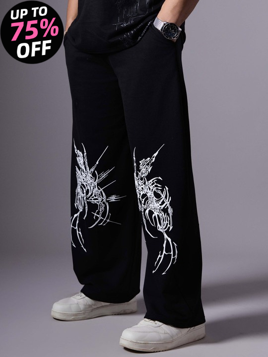 Retro Track Pant - Men Printed Cotton Relaxed Fit Mid