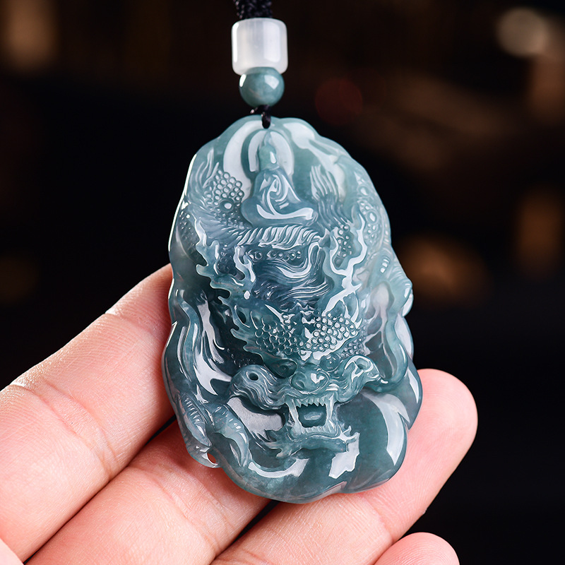Vintage Fashion Jewelry Necklaces - Natural Burmese Jadeite Dragon Pendant Necklace