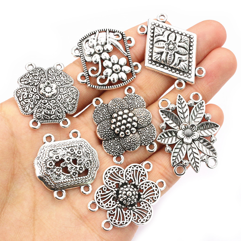 Vintage Fashion Jewelry Necklaces - 10pcs Antique Silver Color Vintage Flower