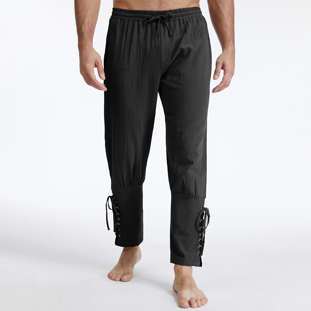 Retro Track Pant - Men's Vintage Cotton Linen Solid Color