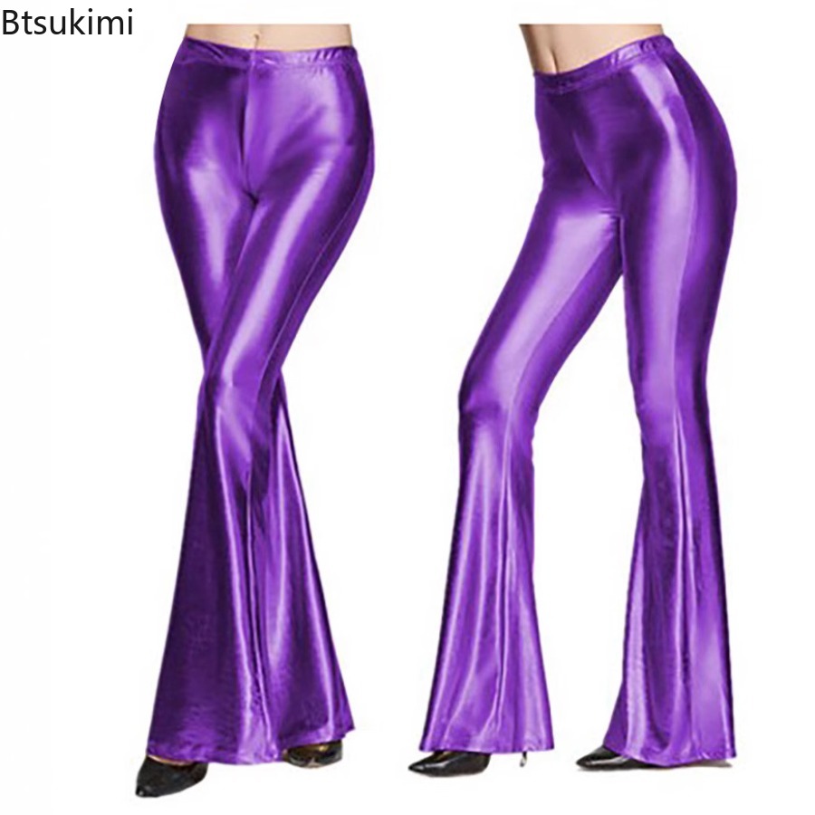 Women's Shiny Bell Bottom Pant - Wide Leg Trouser 70S ulasan dan harga