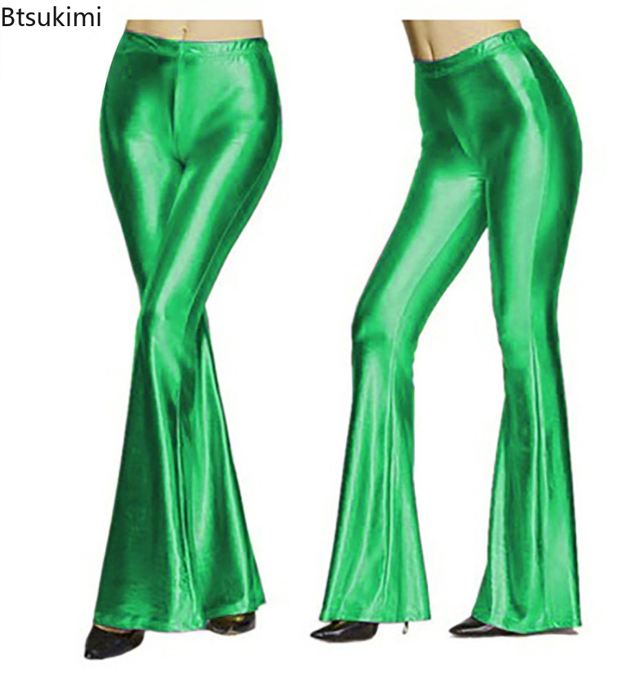 Women's Shiny Bell Bottom Pant - Wide Leg Trouser 70S ulasan dan harga