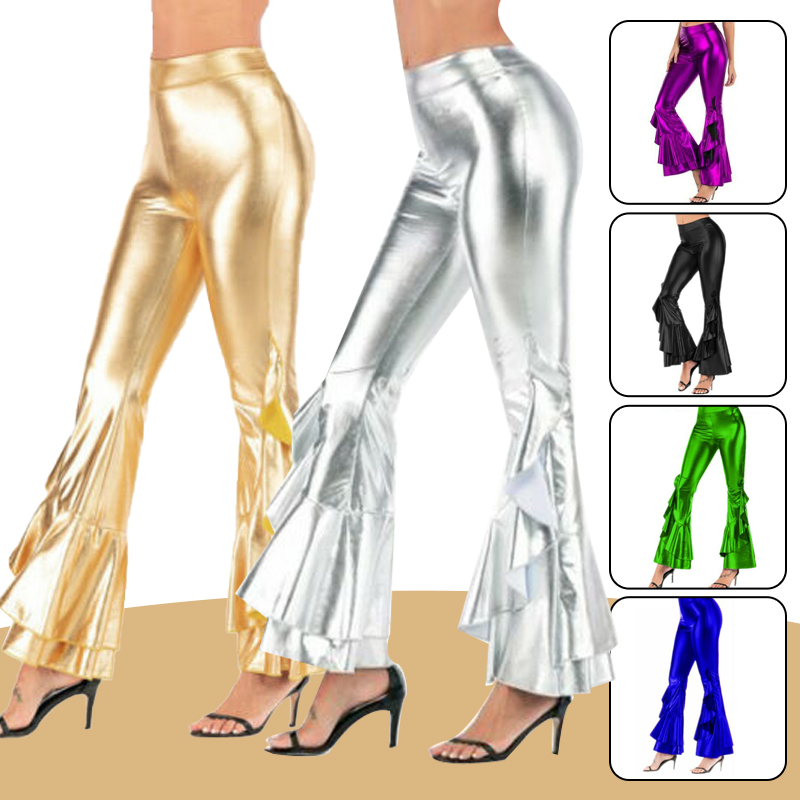Women Shiny Flare Trousers Las - Wide Leg Trouser 70S ulasan dan harga
